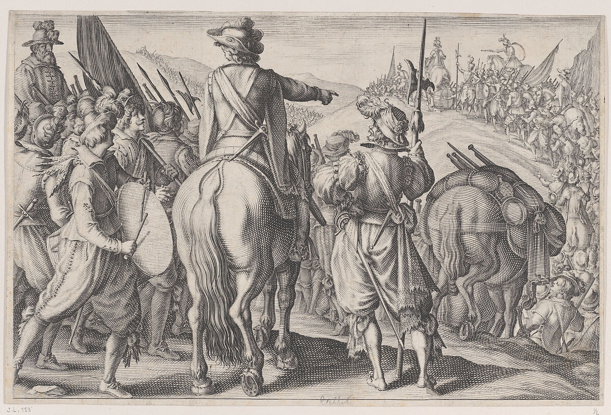 Les Troupes en Marche (The Marching Troops), from "La Vie de Ferdinand Ier de Médicis série appelée aussi Les Batailles des Médicis" (The Life of Ferdinand I de'Medici also called The Medici Battles), Jacques Callot (French, Nancy 1592–1635 Nancy), Engraving; first state of two (Lieure) 