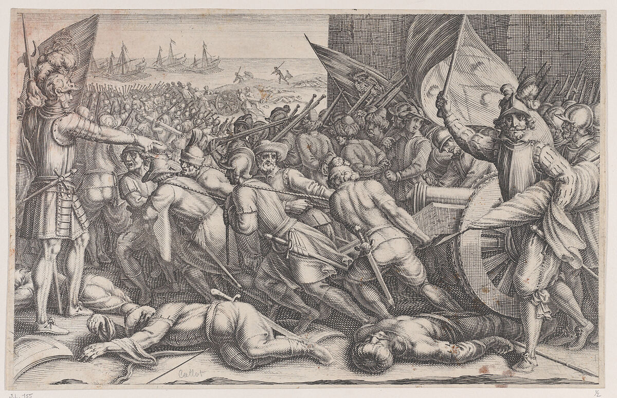 Rembarquement des Troupes (Embarkation of Troops), from "La Vie de Ferdinand Ier de Médicis série appelée aussi Les Batailles des Médicis" (The Life of Ferdinand I de'Medici also called The Medici Battles), Jacques Callot (French, Nancy 1592–1635 Nancy), Engraving; first state of two (Lieure) 