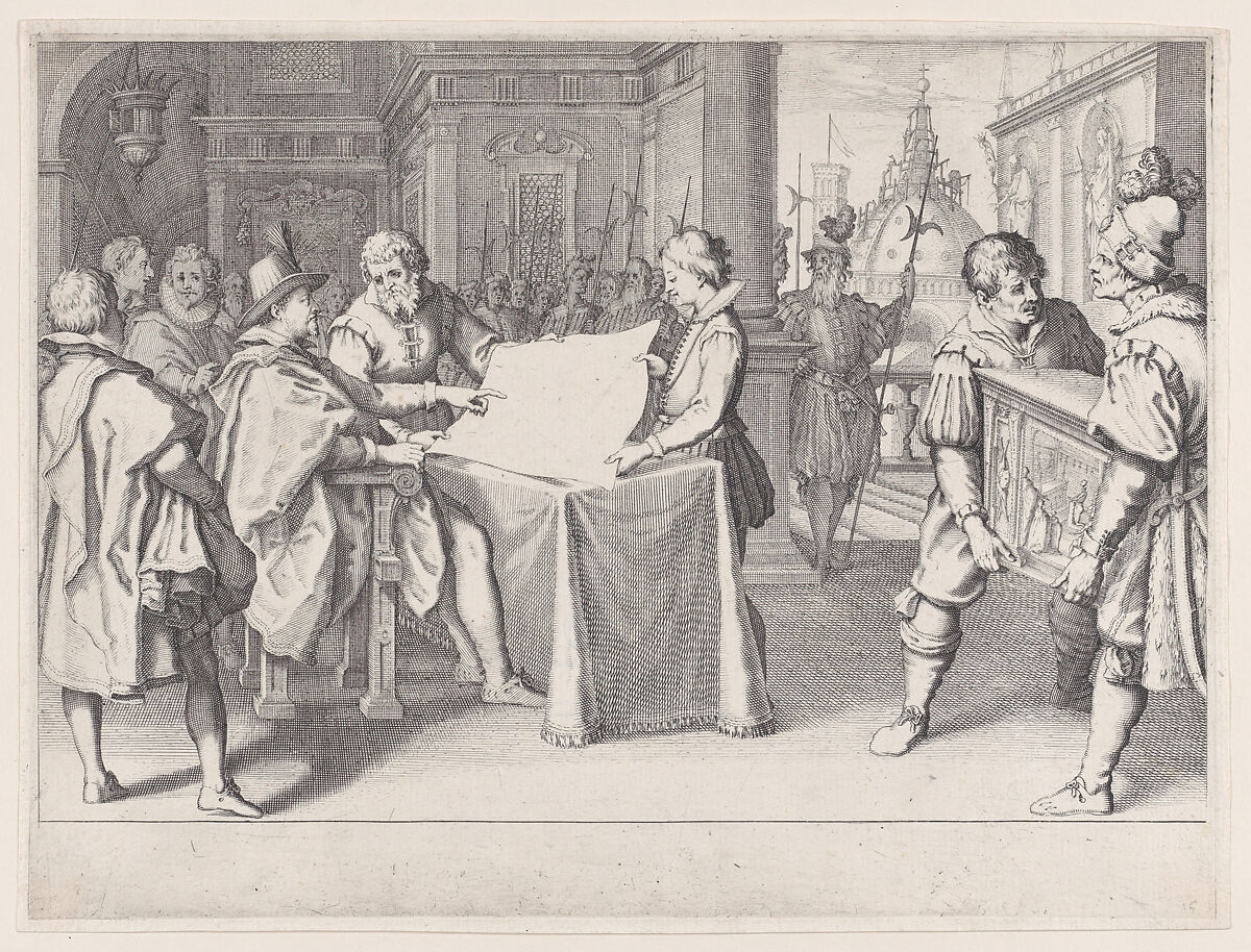 Restauration de L'Aqueduc de Pise (Restoring the Aqueduct in Pisa), from "La Vie de Ferdinand Ier de Médicis série appelée aussi Les Batailles des Médicis" (The Life of Ferdinand I de'Medici also called The Medici Battles), Jacques Callot (French, Nancy 1592–1635 Nancy), Engraving; first state of two (Lieure)