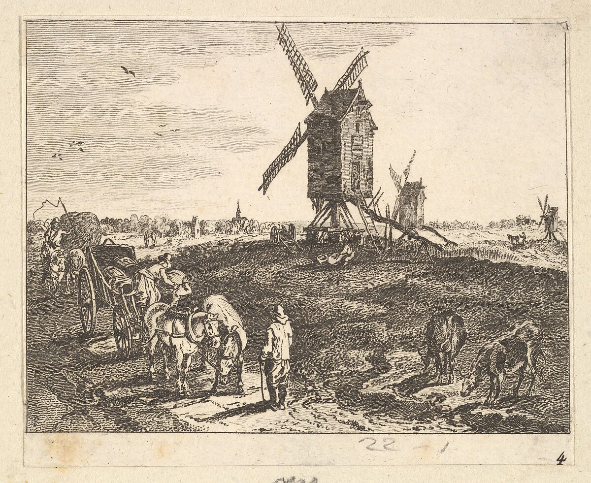 Landscape with Windmills and Cart, Anonymous, French, 18th century, Etching and engraving 