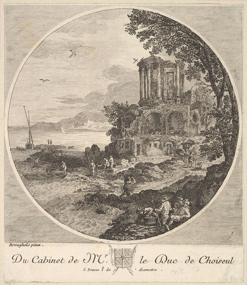 Seascape with the Ruins of the Temple of the Sybil at Tivoli after a painting in the cabinet of the Duc de Choiseul, Anonymous, French, 18th century, Etching and engraving 