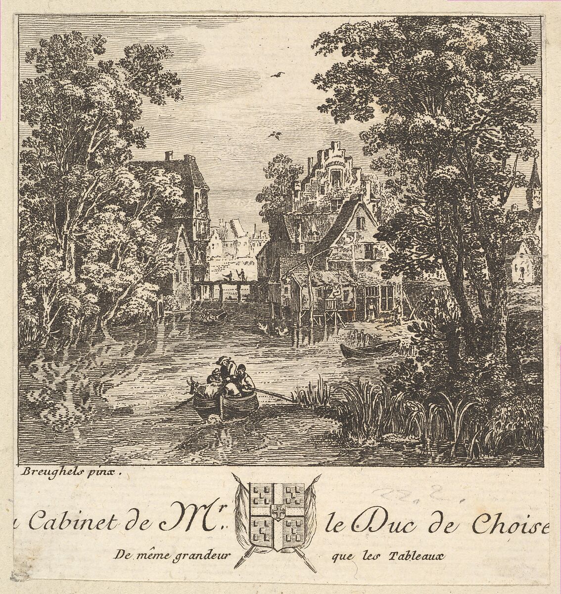 Boat on a River near a Town after a painting in the cabinet of the Duc de Choiseul, Anonymous, French, 18th century, Etching and engraving 