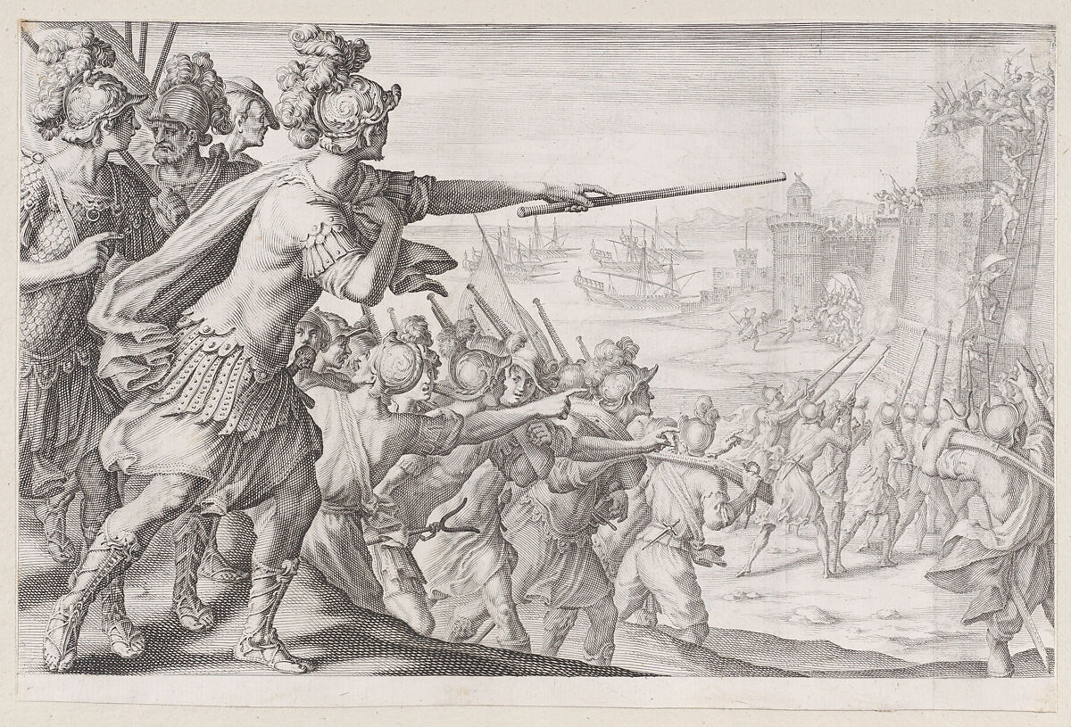 Prise de la Ville de Bone (Capture of the City of Bonne), from "La Vie de Ferdinand Ier de Médicis série appelée aussi Les Batailles des Médicis" (The Life of Ferdinand I de'Medici also called The Medici Battles), Jacques Callot (French, Nancy 1592–1635 Nancy), Engraving; first state of two (Lieure) 