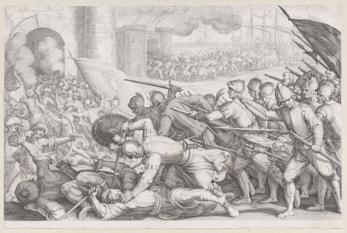 Les Troupes Forcent la Porte d'une Ville (The Troops Force Their Way Through the Gate of a City), from "La Vie de Ferdinand Ier de Médicis série appelée aussi Les Batailles des Médicis" (The Life of Ferdinand I de'Medici also called The Medici Battles), Jacques Callot (French, Nancy 1592–1635 Nancy), Engraving; first state of two (Lieure) 