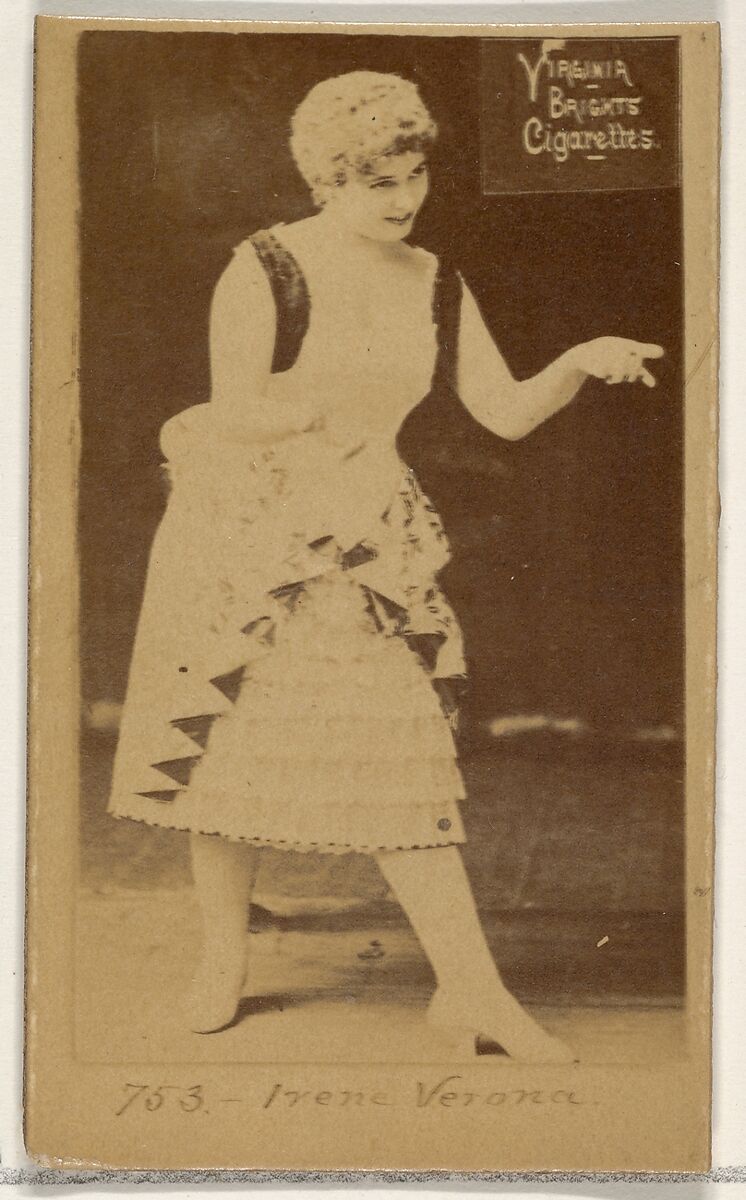 Card 753, Irene Verona, from the Actors and Actresses series (N45, Type 2) for Virginia Brights Cigarettes, Issued by Allen &amp; Ginter (American, Richmond, Virginia), Albumen photograph 