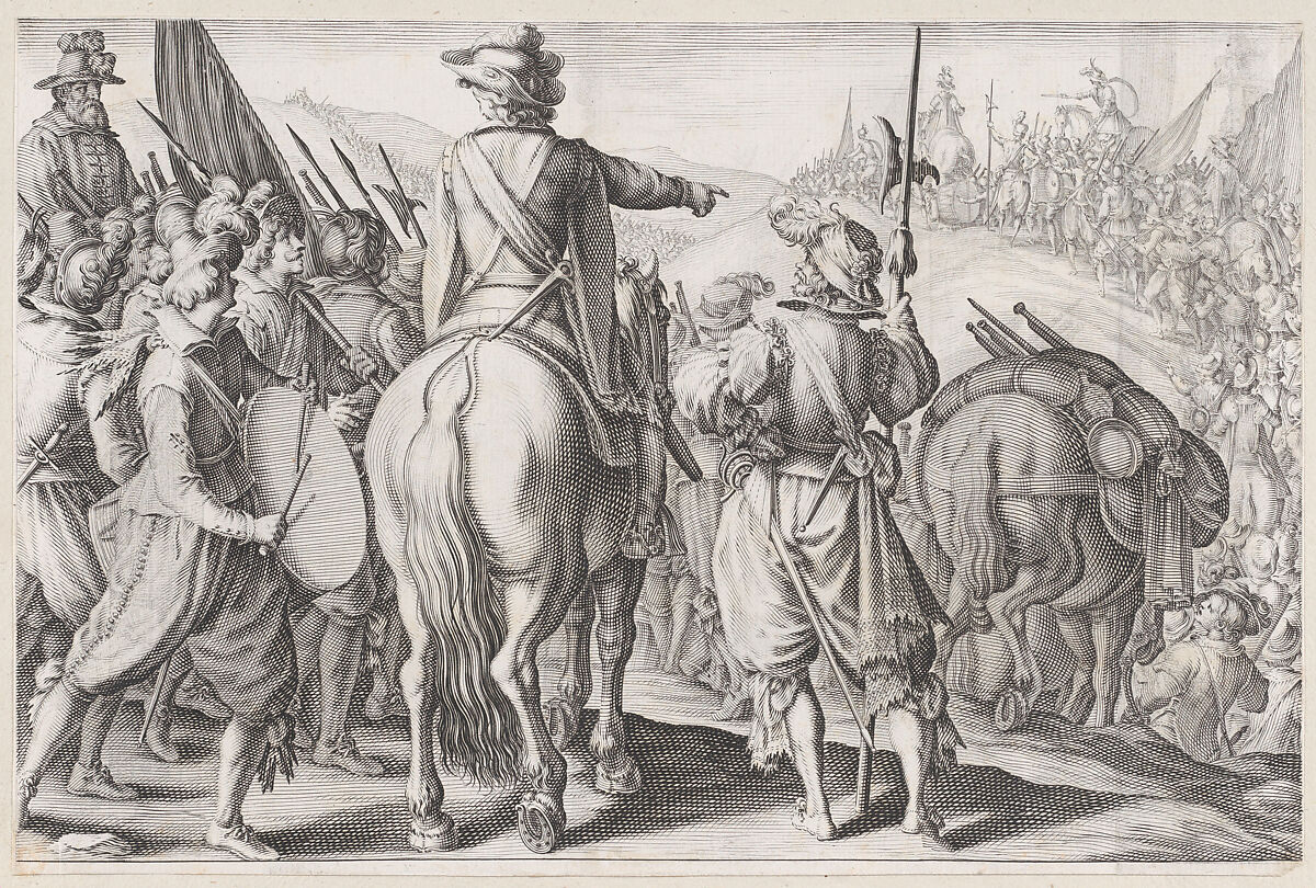 Les Troupes en Marche (The Marching Troops), from "La Vie de Ferdinand Ier de Médicis série appelée aussi Les Batailles des Médicis" (The Life of Ferdinand I de'Medici also called The Medici Battles), Jacques Callot (French, Nancy 1592–1635 Nancy), Engraving; first state of two (Lieure) 