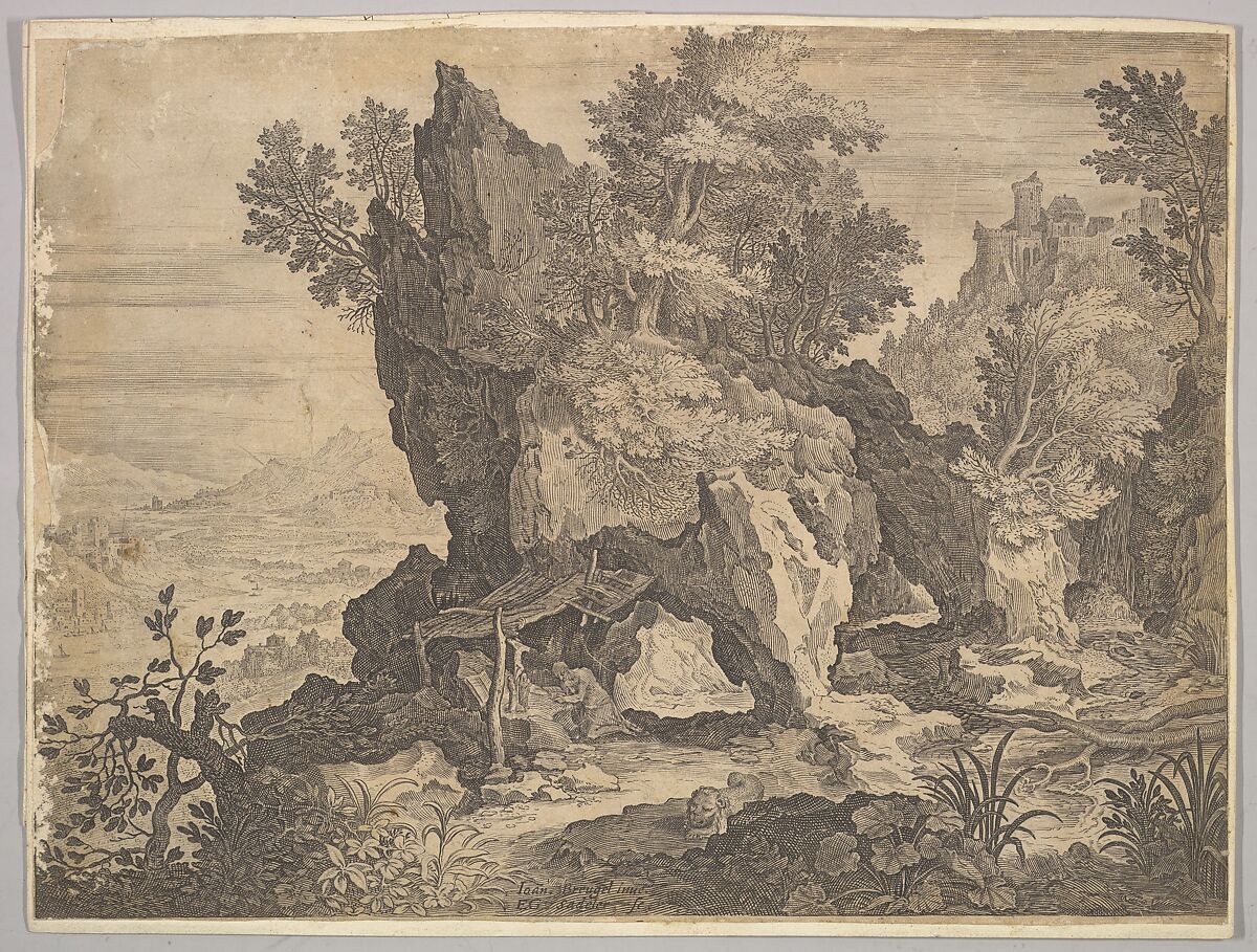 Rocky Landscape with St. Jerome, Aegidius Sadeler II (Netherlandish, Antwerp 1568–1629 Prague), Engraving 