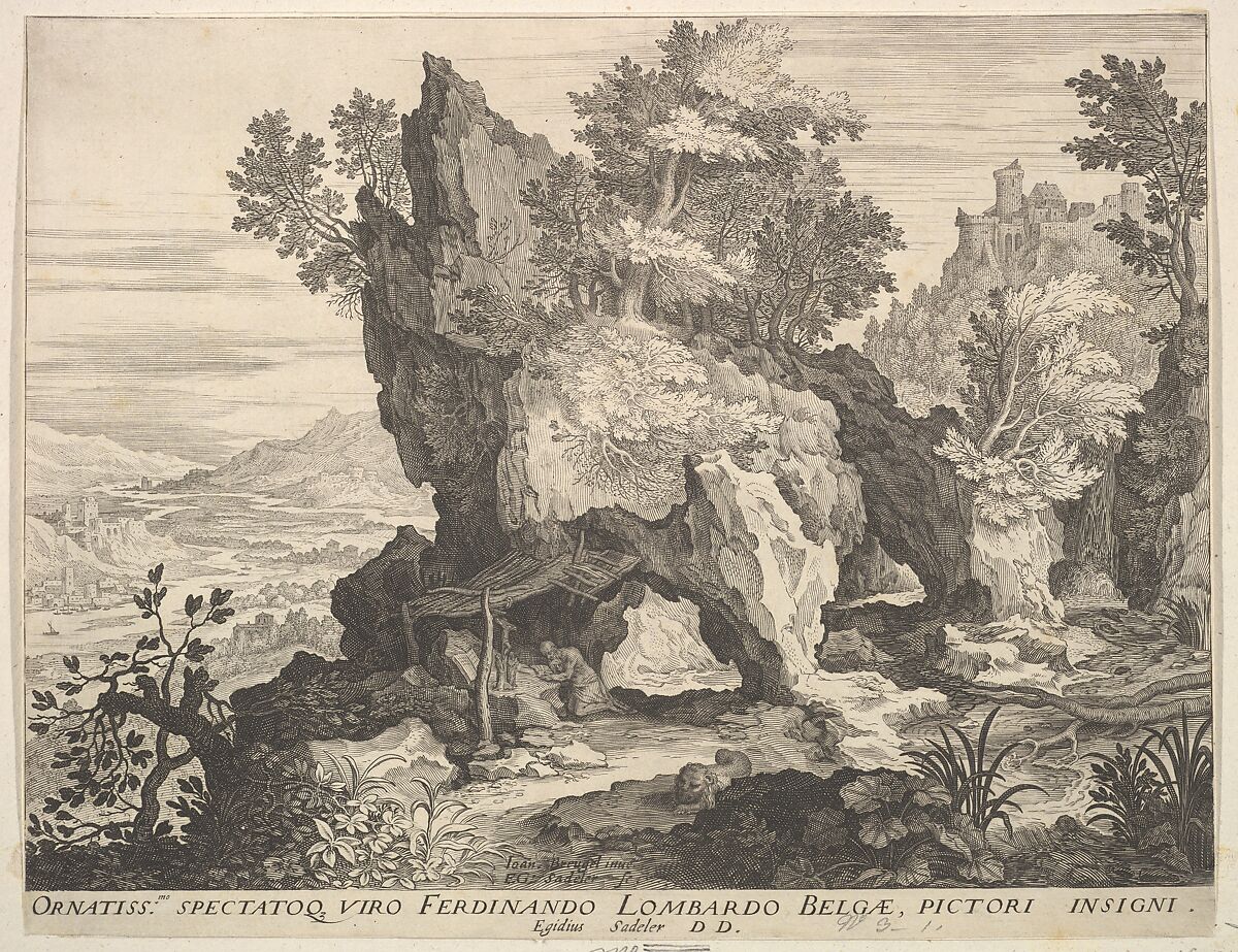 Rocky Landscape with St. Jerome, Aegidius Sadeler II (Netherlandish, Antwerp 1568–1629 Prague), Engraving; first state 