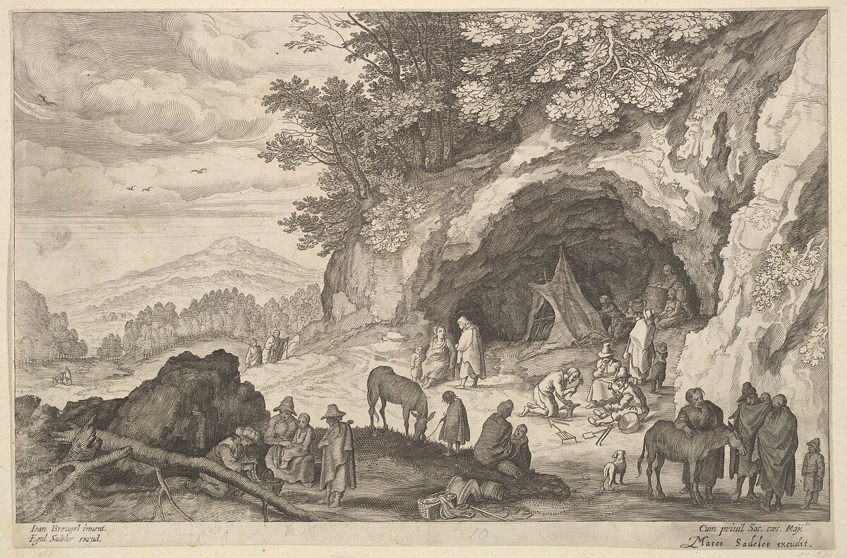 Landscape with Gypsy Camp, Aegidius Sadeler II (Netherlandish, Antwerp 1568–1629 Prague), Engraving; second state 