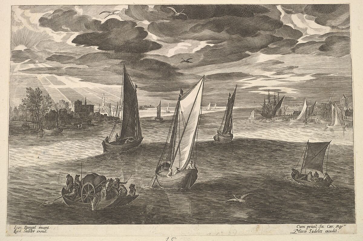 Riverscape with Boats, Aegidius Sadeler II (Netherlandish, Antwerp 1568–1629 Prague), Engraving; second state 