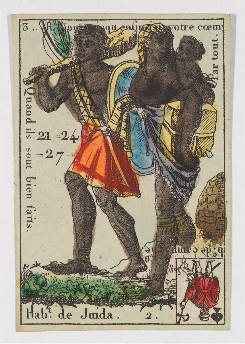 Hab.t de Juida, from the playing cards (for quartets) "Costumes des Peuples Étrangers", Anonymous, French, 18th century, Etching and hand coloring (watercolor) 