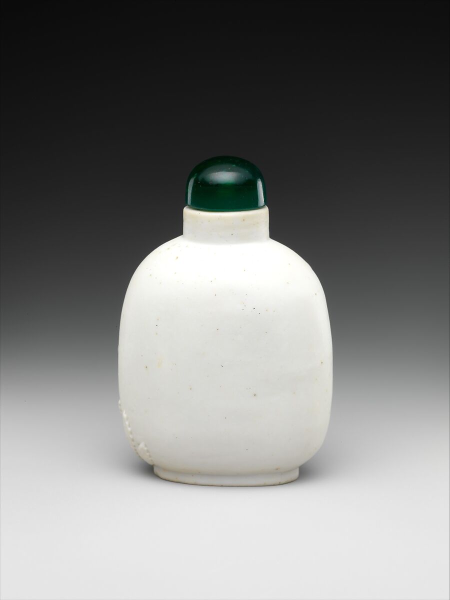 Snuff bottle with bird on a branch, Porcelain with green glass stopper, China