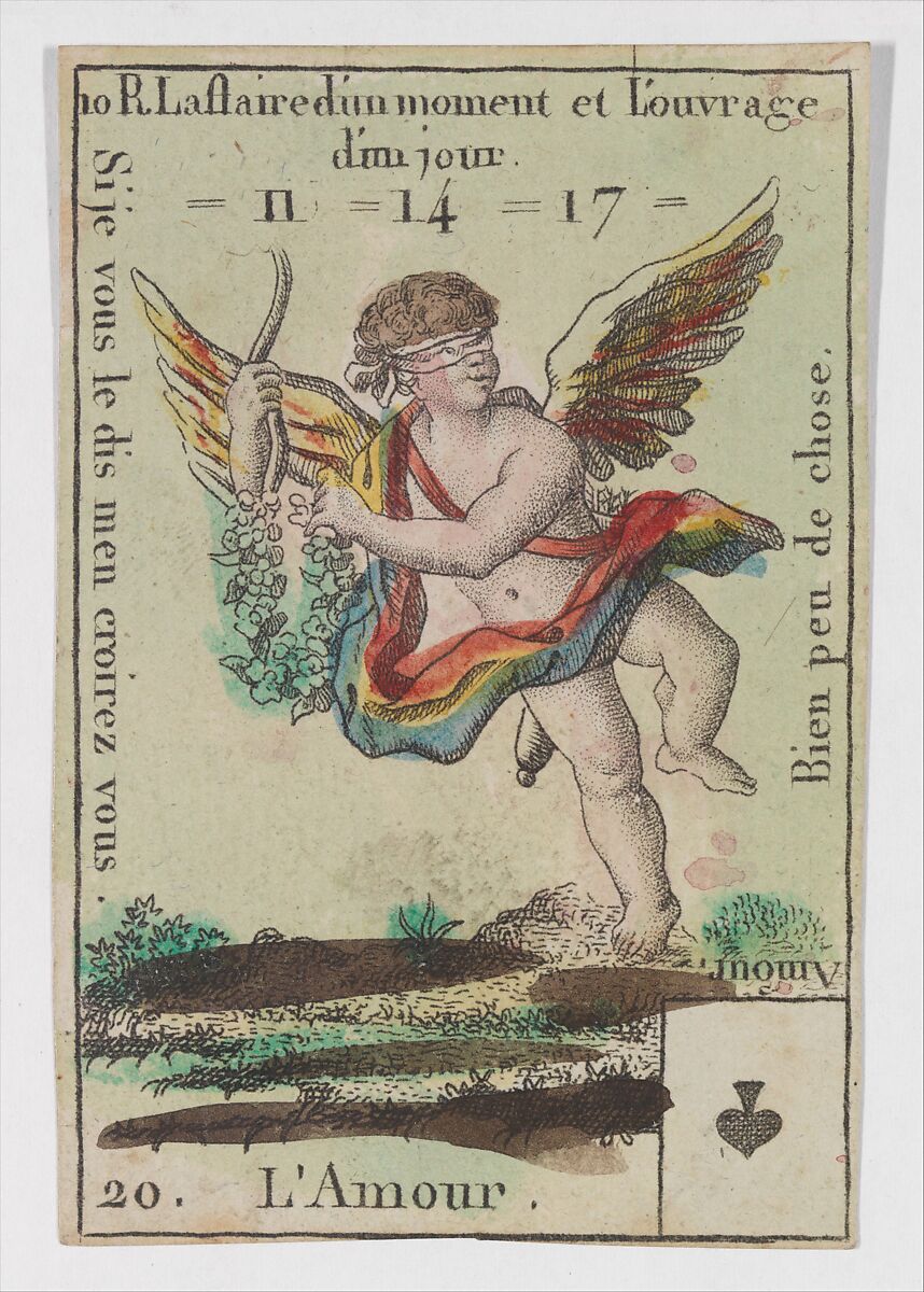 L'Amour, from the playing cards (for quartets) "Costumes des Peuples Étrangers", Anonymous, French, 18th century, Etching and hand coloring (watercolor) 