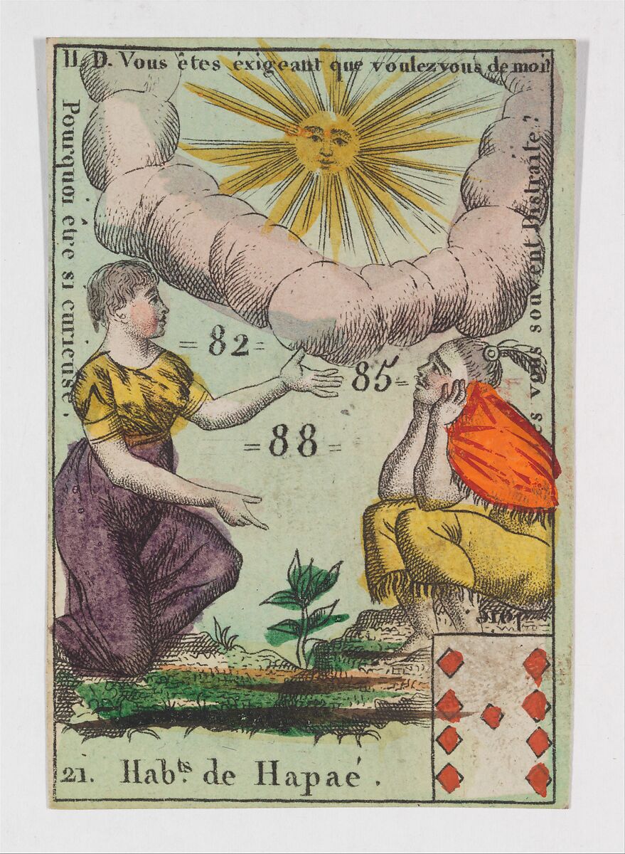 Hab.t de Hapae, from the playing cards (for quartets) "Costumes des Peuples Étrangers", Anonymous, French, 18th century, Etching and hand coloring (watercolor) 