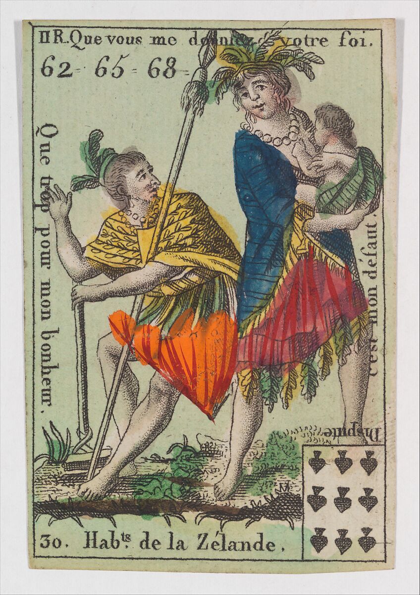 Hab.ts de la Zelande, from the playing cards (for quartets) "Costumes des Peuples Étrangers", Anonymous, French, 18th century, Etching and hand coloring (watercolor) 