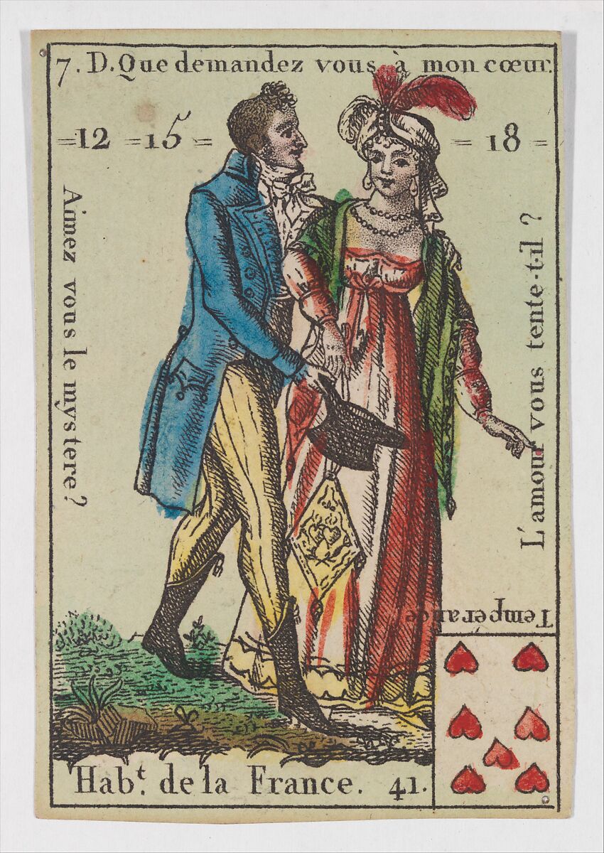 Hab.t de la France, from the playing cards (for quartets) "Costumes des Peuples Étrangers", Anonymous, French, 18th century, Etching and hand coloring (watercolor) 