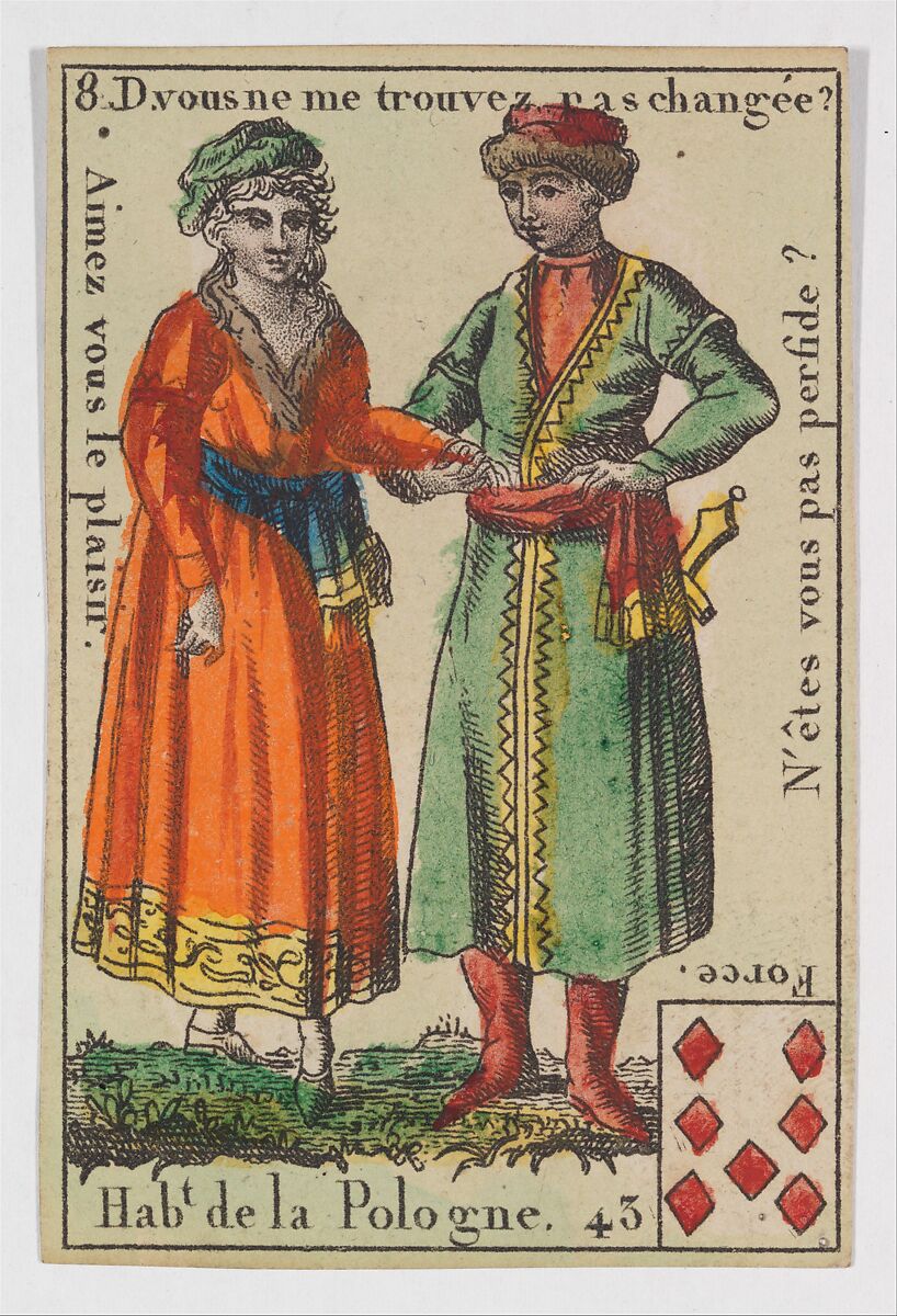 Hab.t de la Pologne, from the playing cards (for quartets) "Costumes des Peuples Étrangers", Anonymous, French, 18th century, Etching and hand coloring (watercolor) 