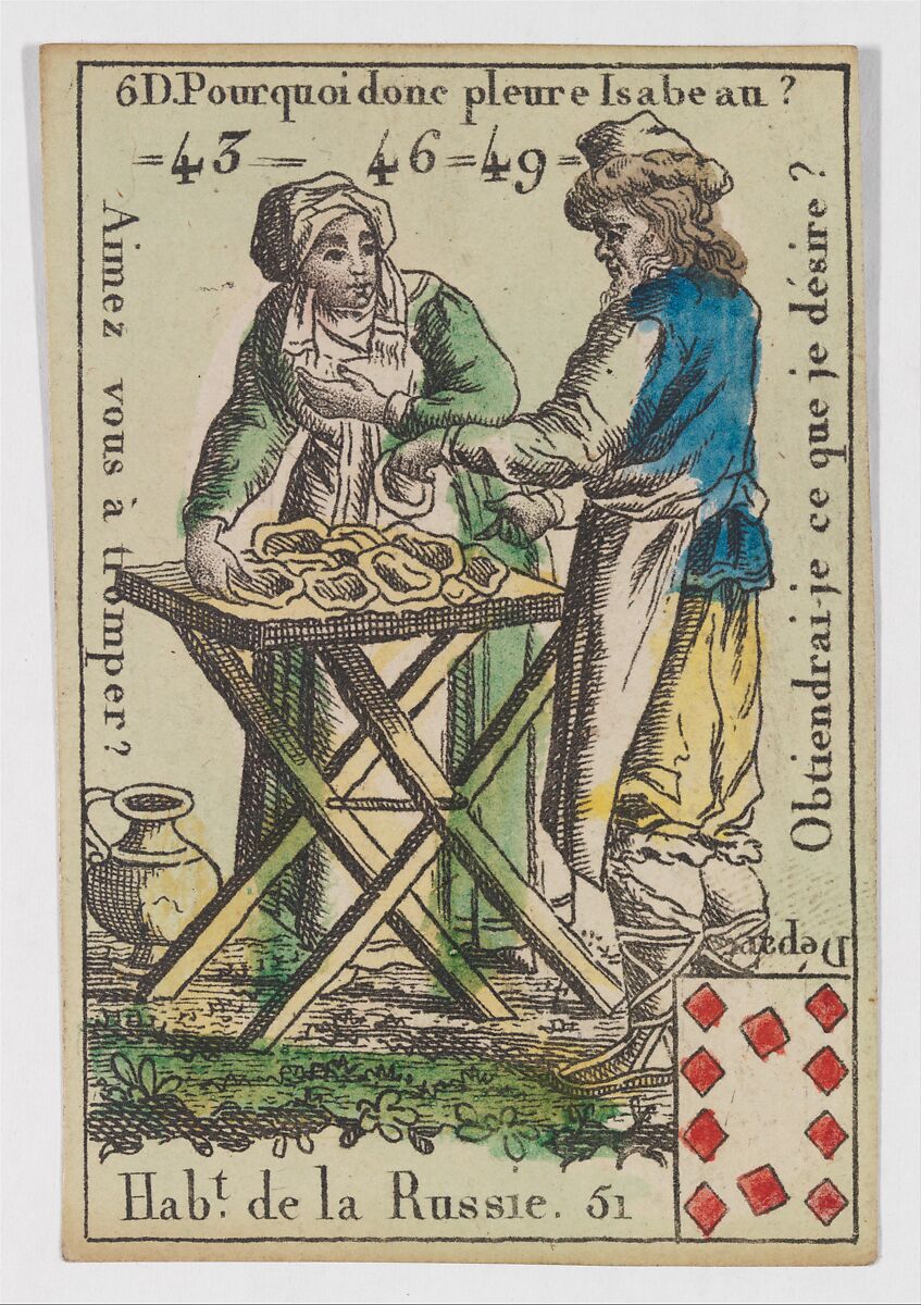 Hab.t de la Russie, from the playing cards (for quartets) "Costumes des Peuples Étrangers", Anonymous, French, 18th century, Etching and hand coloring (watercolor) 