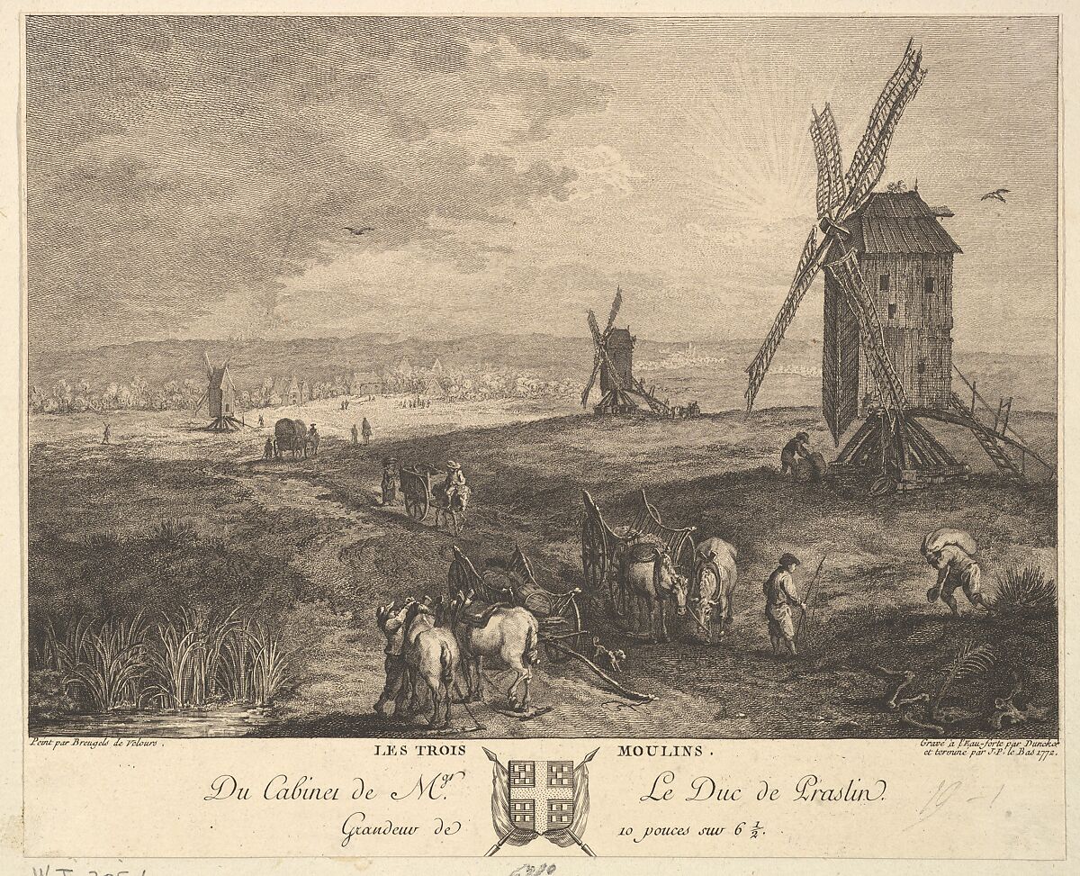 The Three Windmills (Les Trois Moulins) after a painting in the collection of the Duc de Praslin, Balthasar Anton Dunker (Swiss, Saalstratsund 1746–1807 Bern), Etching and engraving 