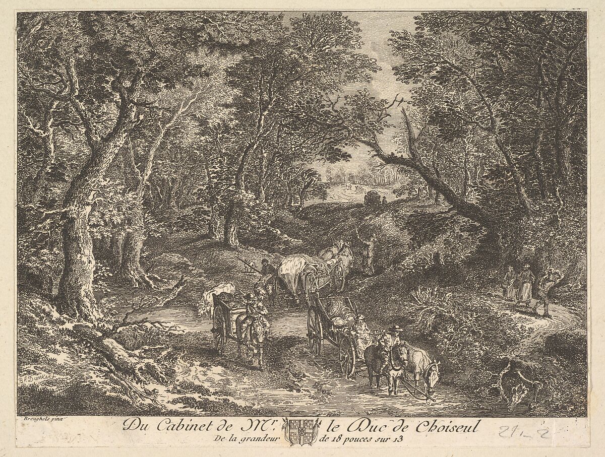 Carts on a Path through the Woods after a painting in the collection of the Duc de Choiseul, Anonymous, French, 18th century, Etching and engraving 