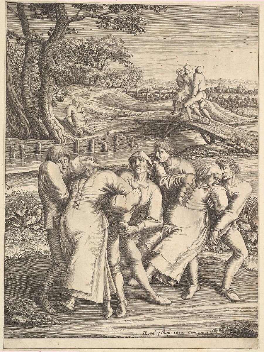 Epileptics Walking to the Left from Pilgrimage of the Epileptics to the Church at Molenbeeck, Hendrick Hondius I (Netherlandish, Duffel 1573–1650 Amsterdam), Engraving; first state of two 