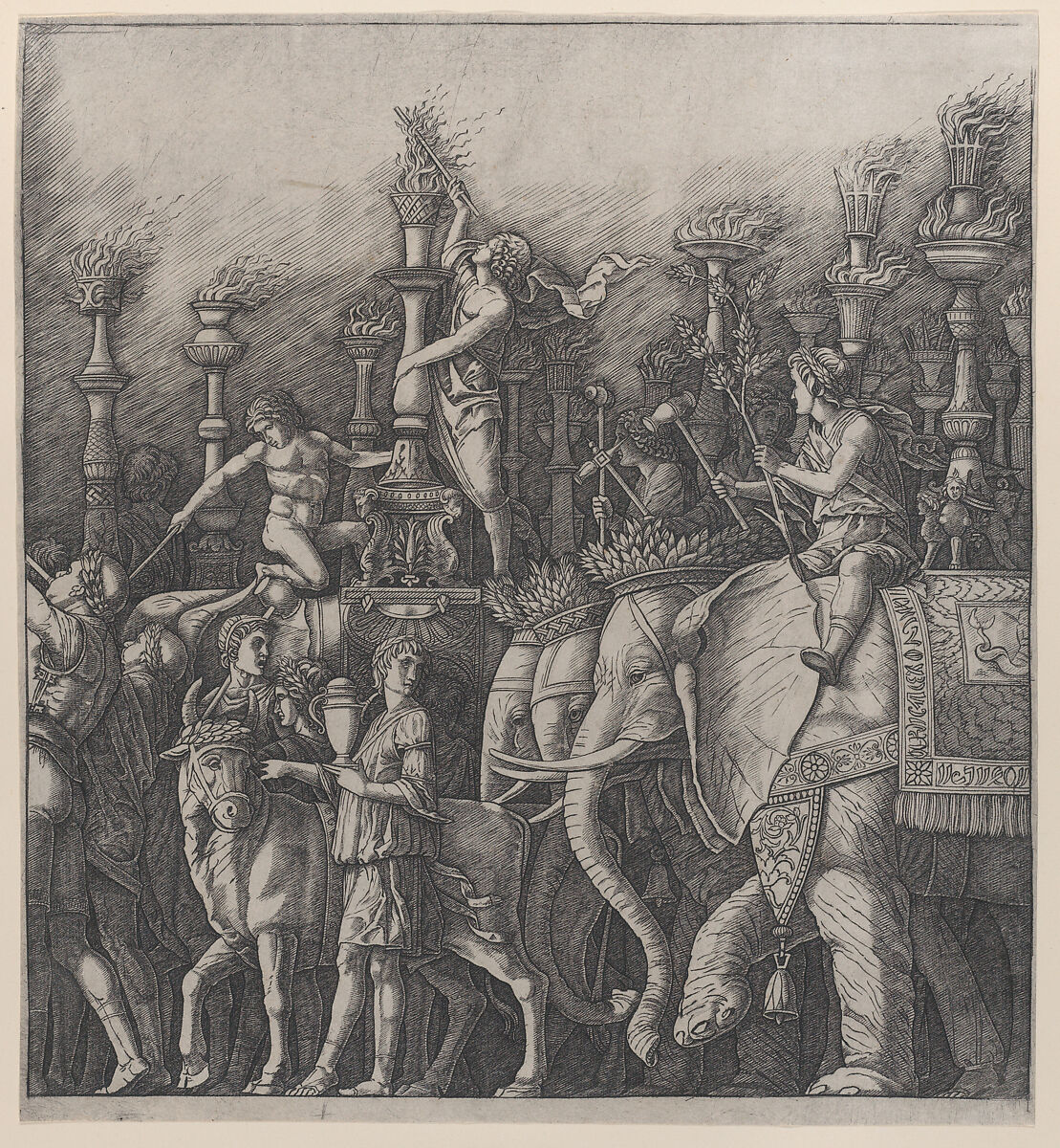 The Triumph of Caesar: the Elephants, Giulio Campagnola (Italian, Padua ca. 1482–ca. 1515/18 Venice), Engraving