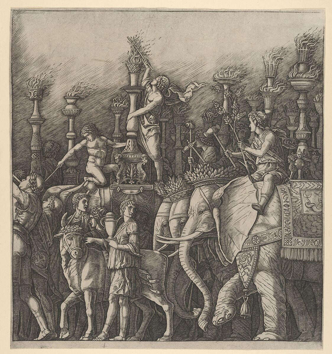 The Triumph of Caesar: the Elephants, Giulio Campagnola (Italian, Padua ca. 1482–ca. 1515/18 Venice), Engraving 