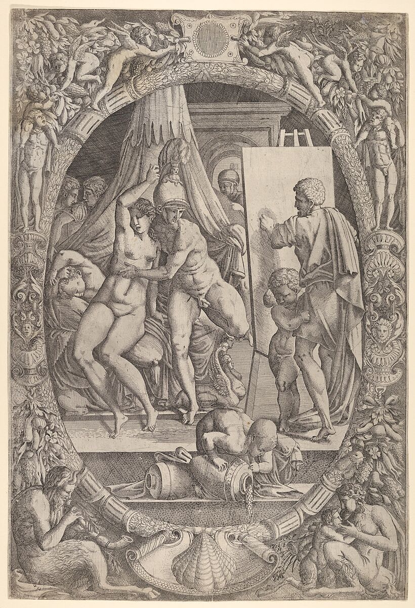 Apelles Painting Alexander and Campaspe, Master IQV (French, active 1540–50), Etching 