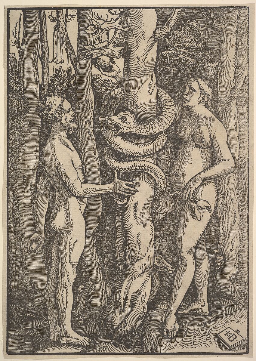 Adam and Eve, Hans Baldung (called Hans Baldung Grien) (German, Schwäbisch Gmünd (?) 1484/85–1545 Strasbourg), Woodcut; first of two states 