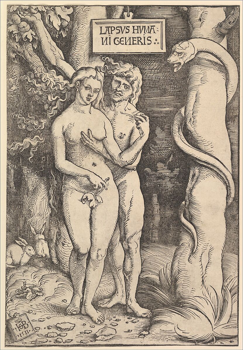 Adam and Eve, Hans Baldung (called Hans Baldung Grien) (German, Schwäbisch Gmünd (?) 1484/85–1545 Strasbourg), Woodcut; line block 