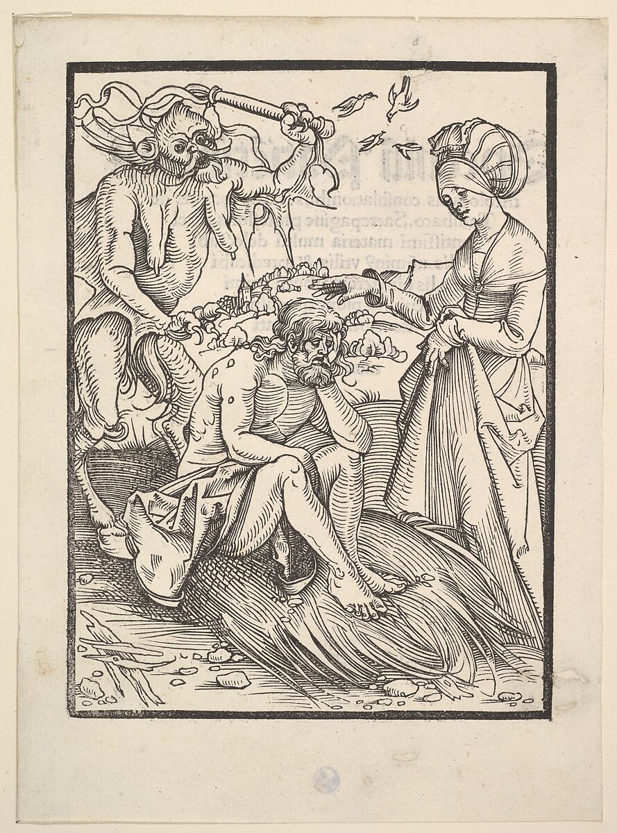 Job Tempted by a Demon; verso text from the Speculum Patientiae, Hans Baldung (called Hans Baldung Grien) (German, Schwäbisch Gmünd (?) 1484/85–1545 Strasbourg), Woodcut; first of three states 