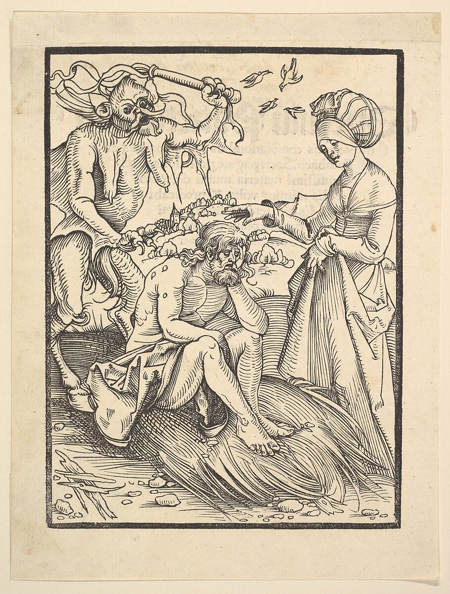 Job Tempted by a Demon, Hans Baldung (called Hans Baldung Grien) (German, Schwäbisch Gmünd (?) 1484/85–1545 Strasbourg), Woodcut; first of three states 