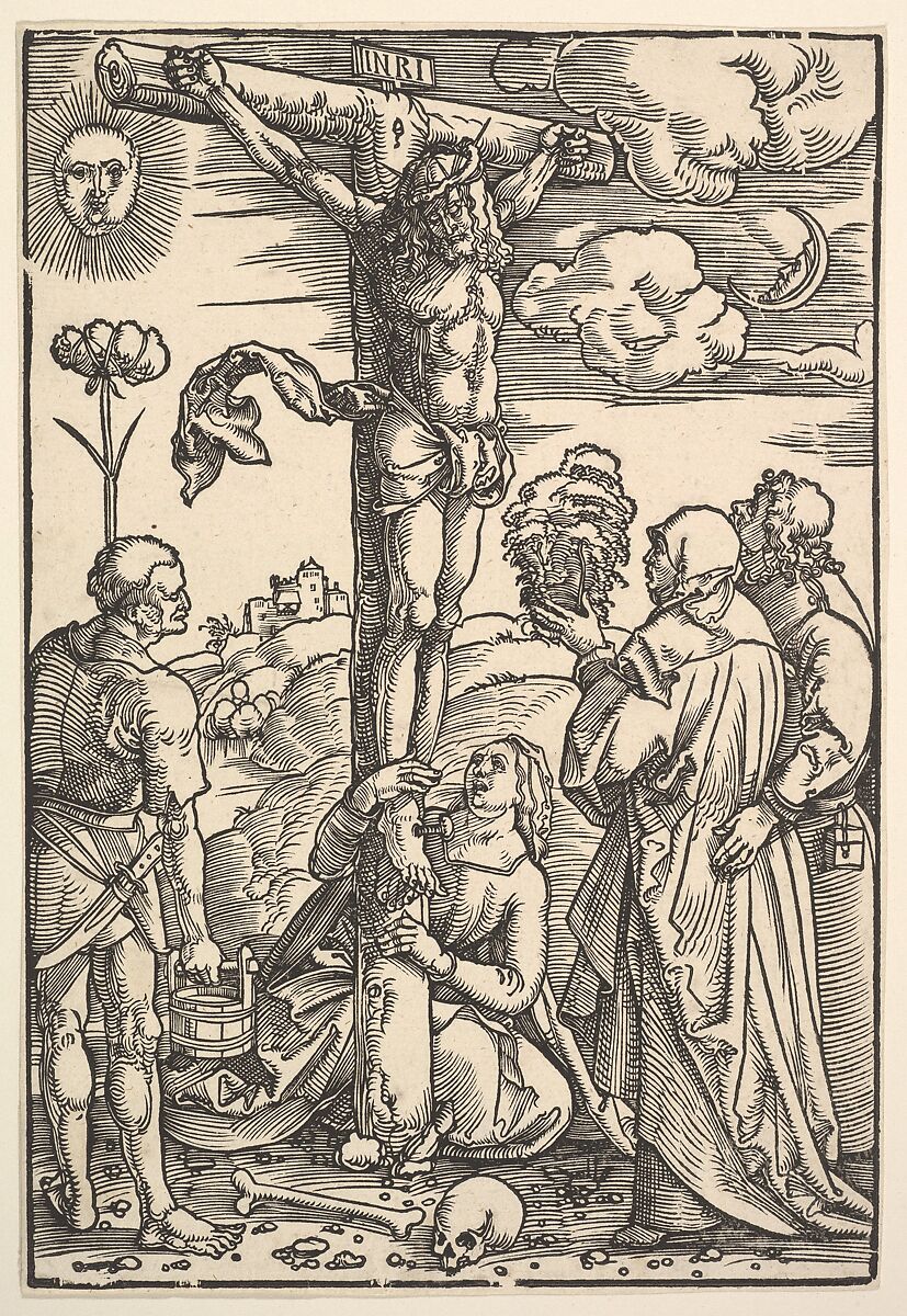 Christ on the Cross with the Virgin and Saints Longinus, Mary Magdalen and John, Hans Baldung (called Hans Baldung Grien) (German, Schwäbisch Gmünd (?) 1484/85–1545 Strasbourg), Woodcut; first of two states 