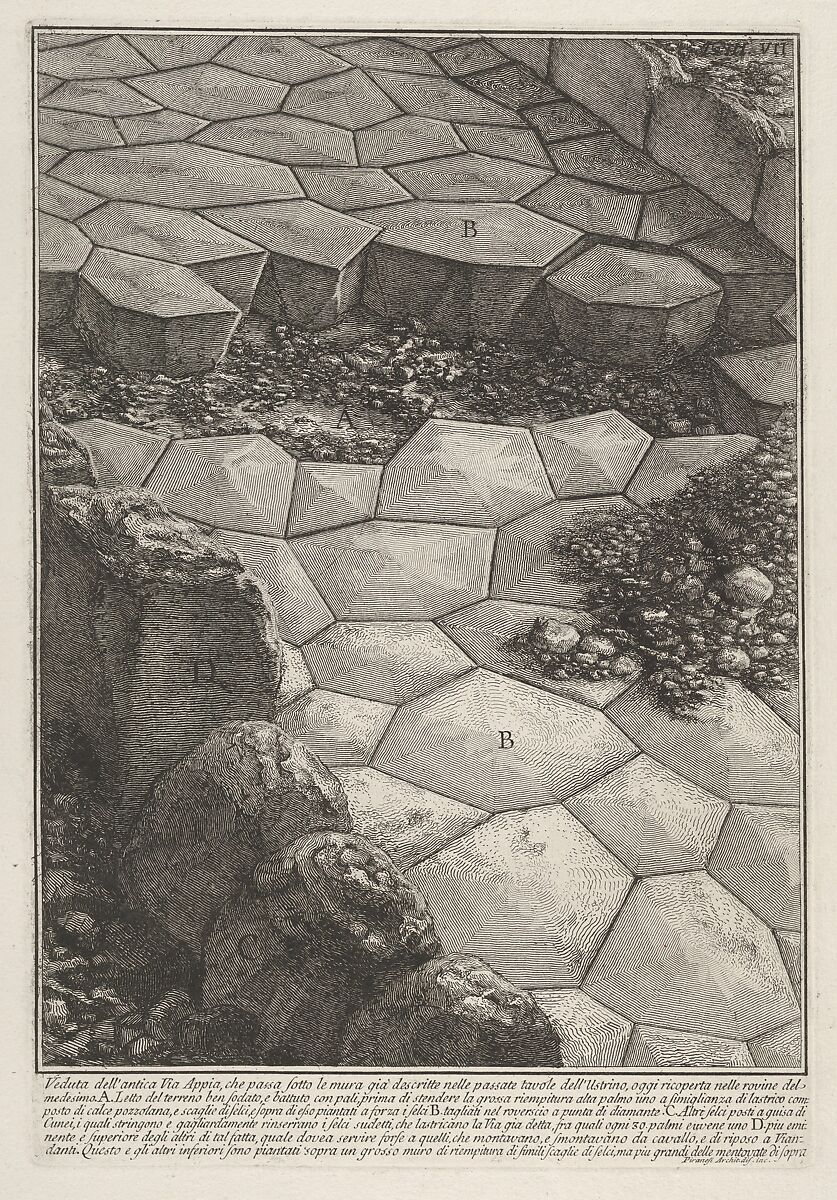 View of the stone pavement of the Appian Way (Veduta dell'antica Via Appia), from "Le Antichità Romane", Giovanni Battista Piranesi (Italian, Mogliano Veneto 1720–1778 Rome), Etching 