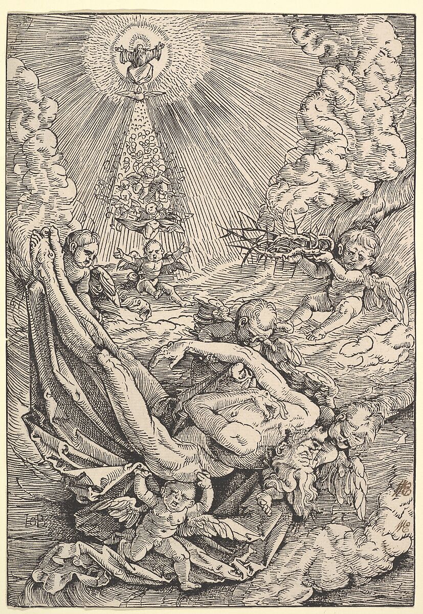 The Body of Christ Carried by Angels towards Heaven, Hans Baldung (called Hans Baldung Grien) (German, Schwäbisch Gmünd (?) 1484/85–1545 Strasbourg), Woodcut 