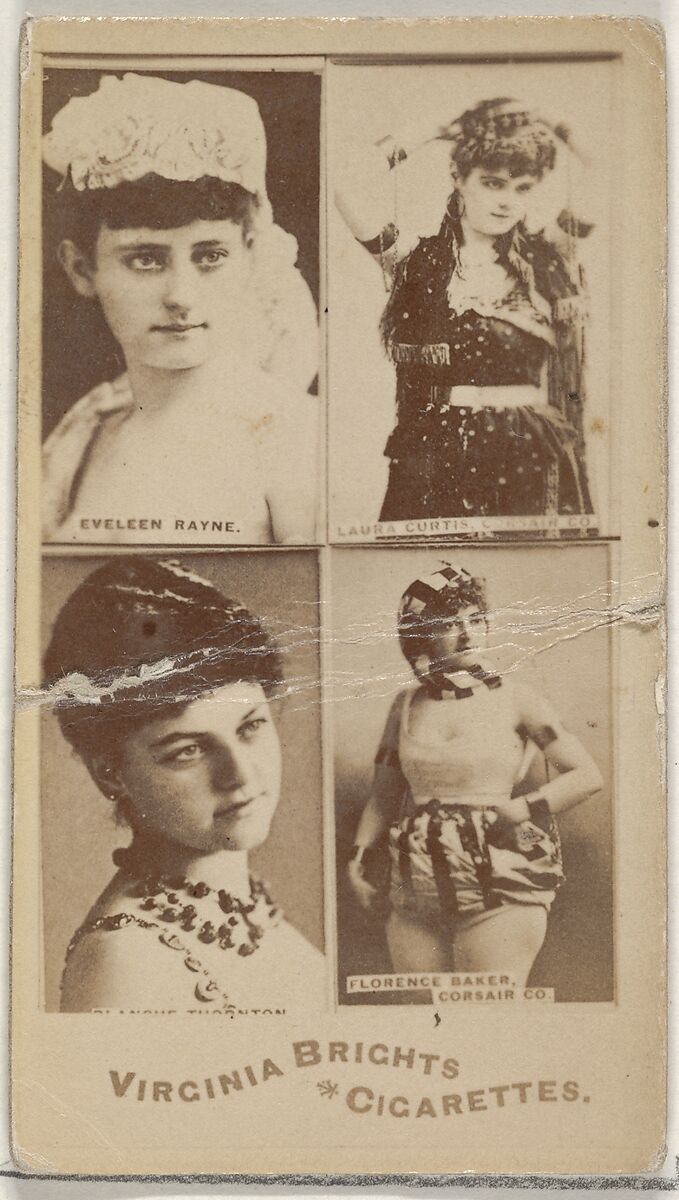 Eveleen Rayne/ Laura Curtis, Corsair Co./ Florence Baker, Corsair Co., from the Actors and Actresses series (N45, Type 4) for Virginia Brights Cigarettes, Issued by Allen &amp; Ginter (American, Richmond, Virginia), Albumen photograph 