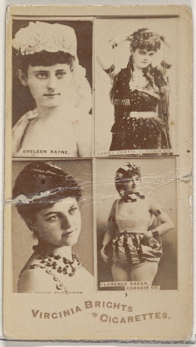 Eveleen Rayne/ Laura Curtis, Corsair Co./ Florence Baker, Corsair Co., from the Actors and Actresses series (N45, Type 4) for Virginia Brights Cigarettes, Issued by Allen &amp; Ginter (American, Richmond, Virginia), Albumen photograph
