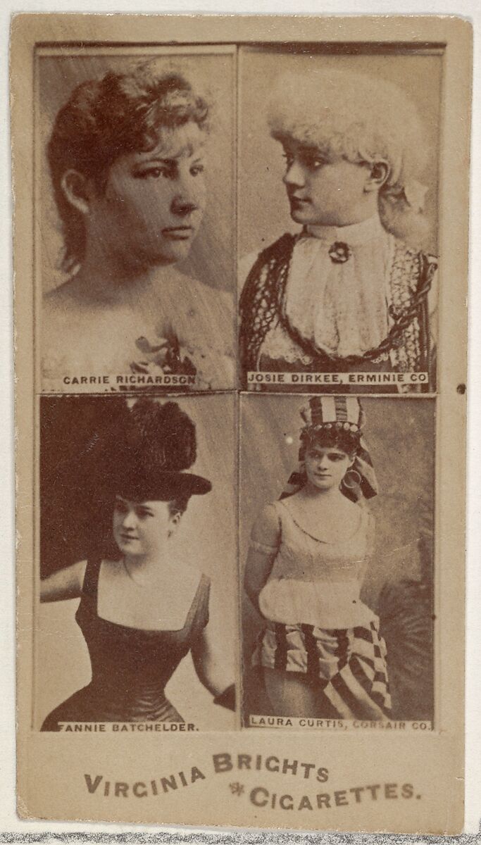 Carrie Richardson/ Josie Dirkee, Erminie Co./ Fannie Batchelder/ Laura Curtis, Corsair Co., from the Actors and Actresses series (N45, Type 4) for Virginia Brights Cigarettes, Issued by Allen &amp; Ginter (American, Richmond, Virginia), Albumen photograph 