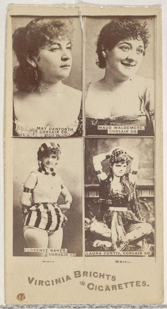 May Danforth, Corsair Co./ Maud Waldemere, Corsair Co./ Florence Baker, Corsair Co./ Laura Curtis, Corsair Co., from the Actors and Actresses series (N45, Type 4) for Virginia Brights Cigarettes, Issued by Allen &amp; Ginter (American, Richmond, Virginia), Albumen photograph 