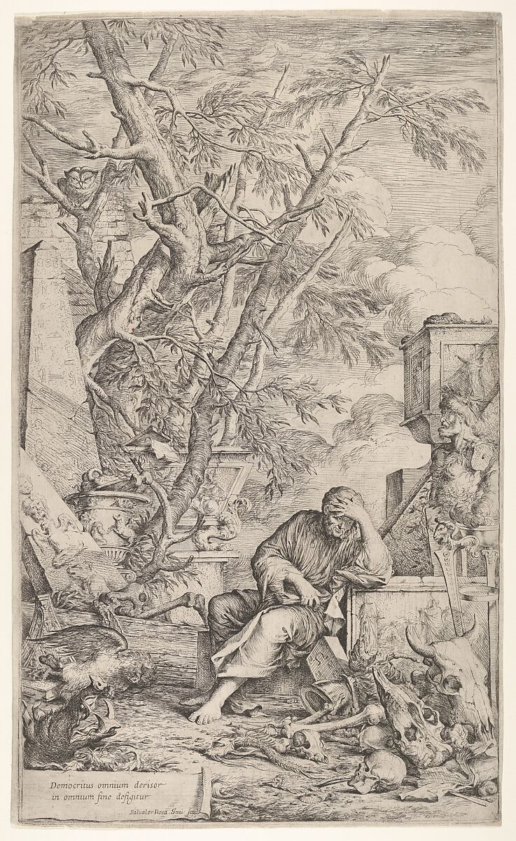 Democritus in Meditation, Salvator Rosa (Italian, Arenella (Naples) 1615–1673 Rome), Etching with drypoint 