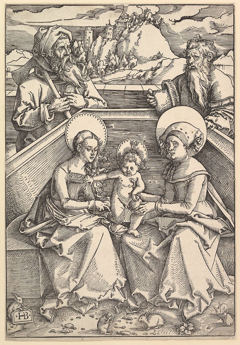 The Holy Family with St. Anna and St. Joachim, Hans Baldung (called Hans Baldung Grien) (German, Schwäbisch Gmünd (?) 1484/85–1545 Strasbourg), Woodcut 