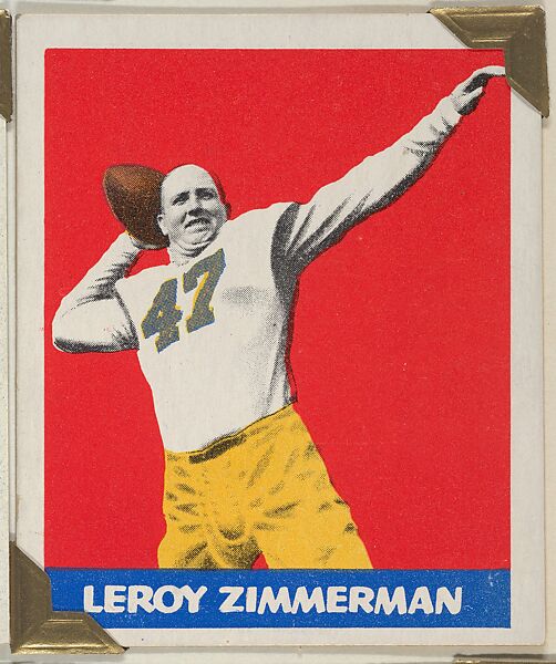 Leroy Zimmerman, from the All-Star Football series (R401-2), issued by Leaf Gum Company, Leaf Gum, Co., Chicago, Illinois, Commercial chromolithograph 