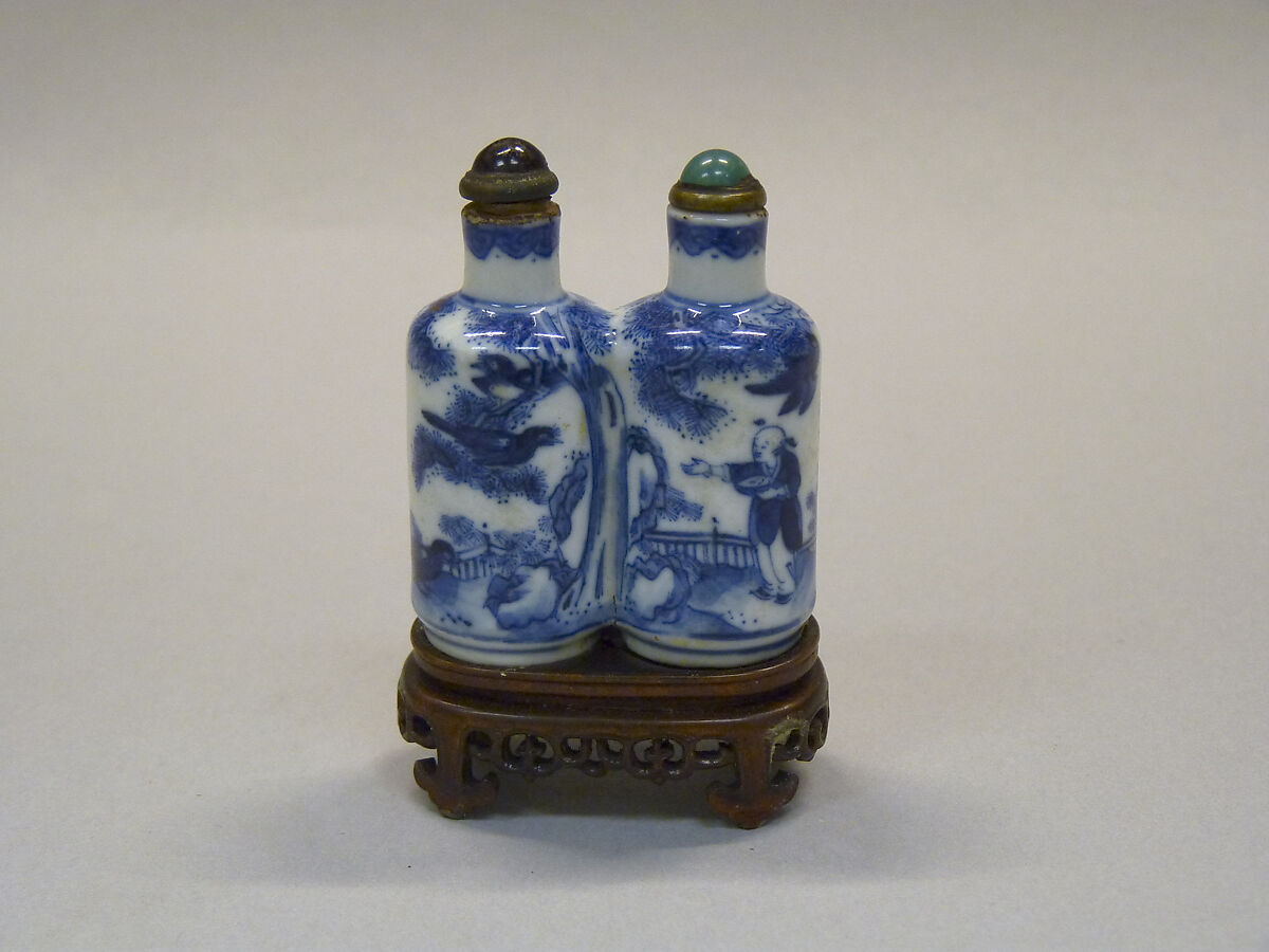 Twin Snuff Bottles, Porcelain with glass stoppers, China 