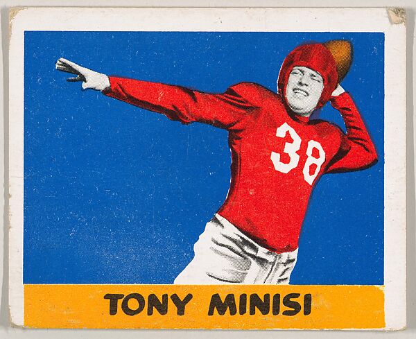 Tony Minisi, from the All-Star Football series (R401-2), issued by Leaf Gum Company, Leaf Gum, Co., Chicago, Illinois, Commercial chromolithograph 