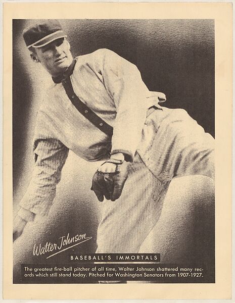 Walter Johnson, from Baseball's Immortals series (R401-4), issued by Leaf Gum Company, Leaf Gum, Co., Chicago, Illinois, Photolithograph 