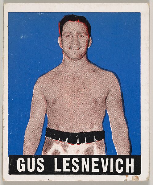 Gus Lesnevich, from the Knock-Out Bubble Gum series (R401-5), issued by Leaf Gum Company, Leaf Gum, Co., Chicago, Illinois, Commercial Chromolithograph 