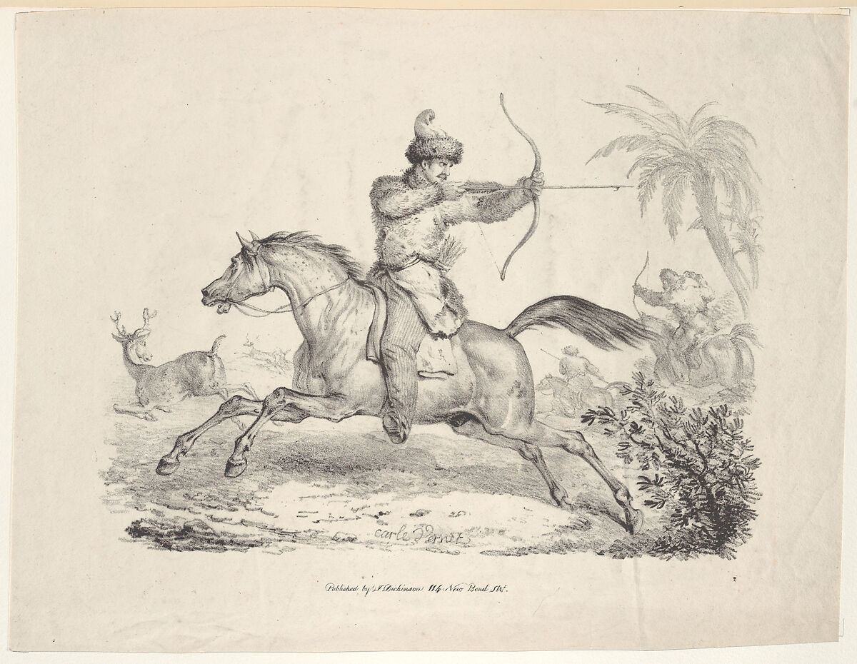 Cossacks on Horseback Hunting Deer, Carle (Antoine Charles Horace) Vernet (French, Bordeaux 1758–1836 Paris), Lithograph 