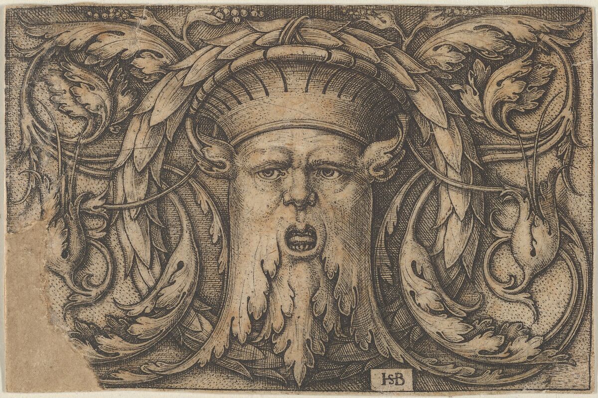 Sebald Beham | Horizontal Panel with a Bearded Amascaron in a Medallion ...