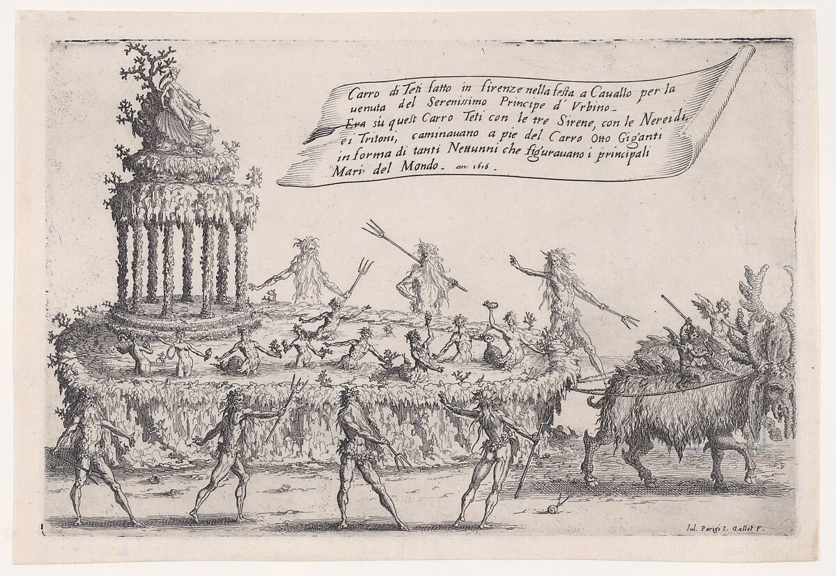 Le Char de Thétis (The Chariot of Thetis), from "Guerre de Beauté" (Guerra di Bellezza) (War of Beauty), Jacques Callot (French, Nancy 1592–1635 Nancy), Etching; first state of two (Lieure) 
