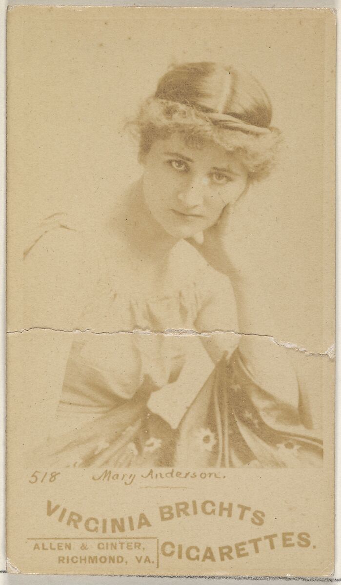 Card 518, Mary Anderson, from the Actors and Actresses series (N45, Type 6) for Virginia Brights Cigarettes, Issued by Allen &amp; Ginter (American, Richmond, Virginia), Albumen photograph 